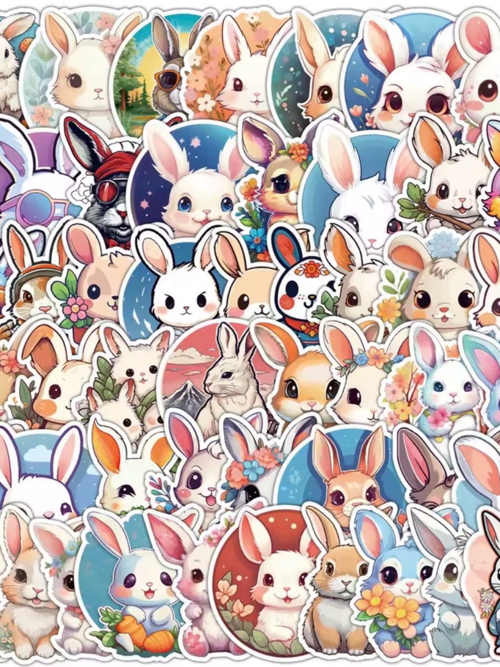 (50) Cute Bunny Stickers - Pastel Multi-Color Stickers